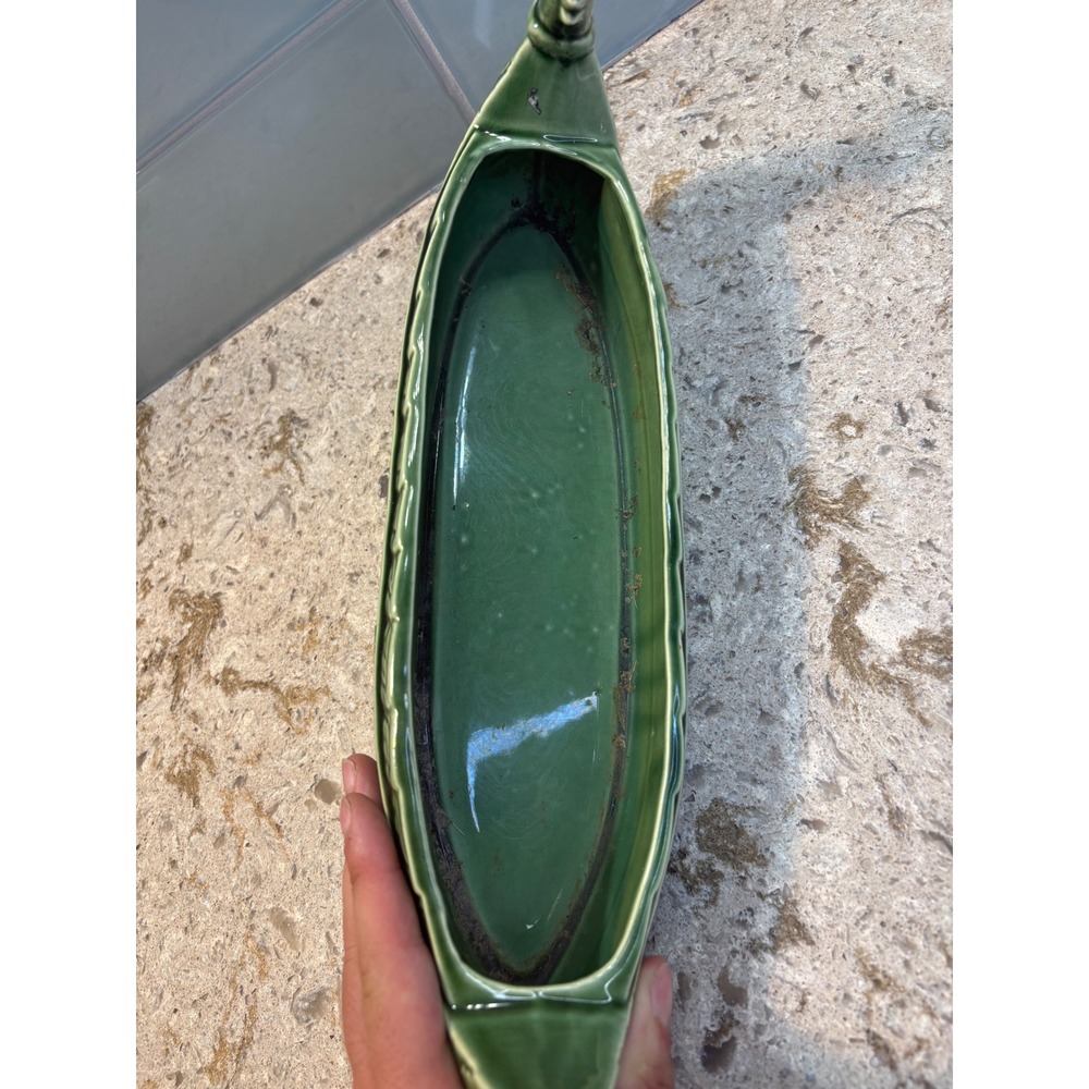 Vintage Green Ceramic Viking Longship Planter Dragon Boat Centerpiece 15 Inch - Picture 4 of 11